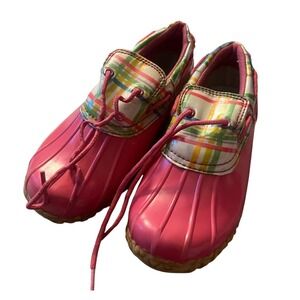 AquaStop Girls Pink Plaid Duck Boots Waterproof Rain Shoes Size 13 Cutie Pink